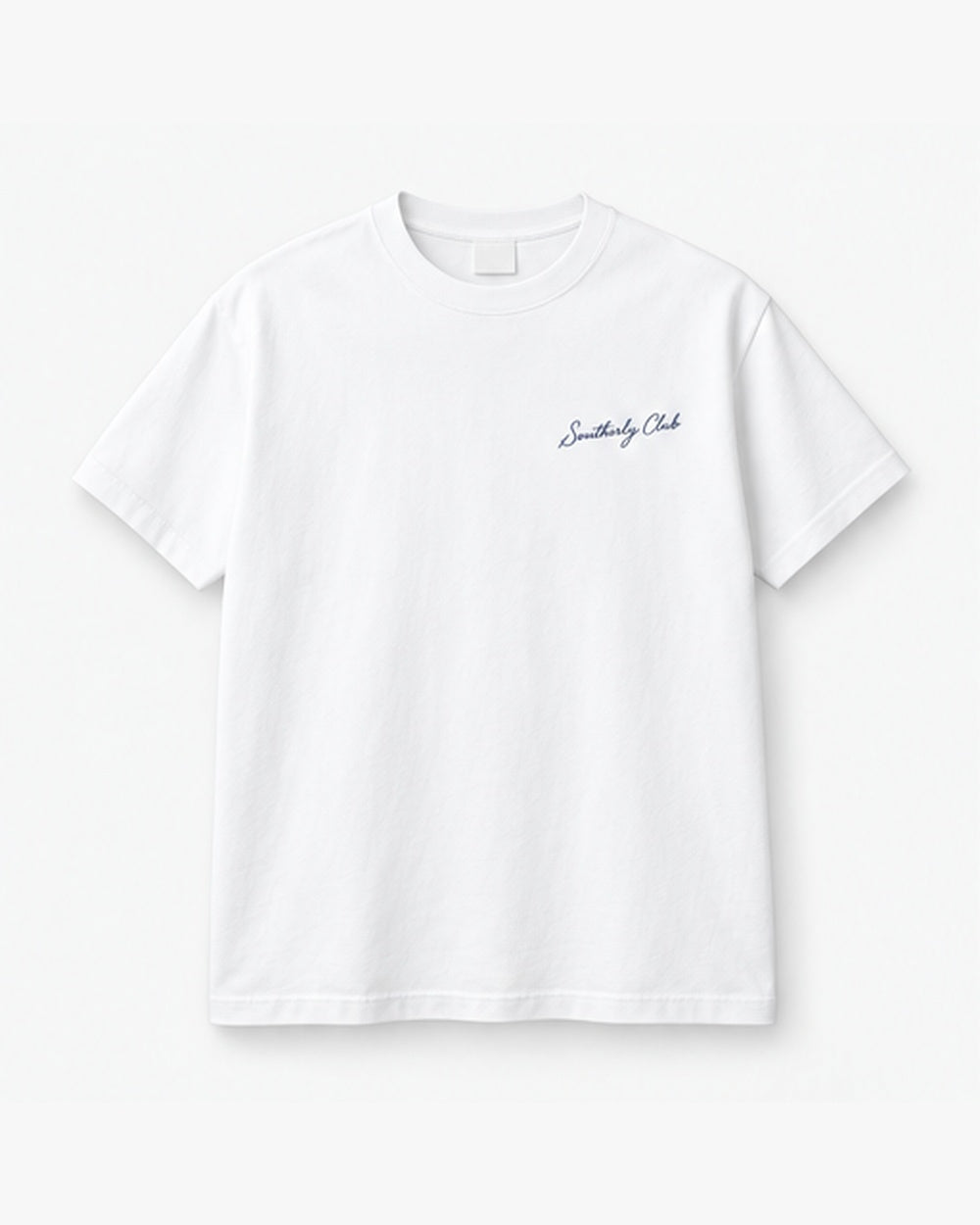 Wake Study Tee, white, front view. Generated pre-production design preview.