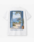 Veranda Outlook Tee, white, back view. Generated pre-production design preview.