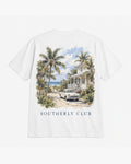 Coast House Tee, white, back view. Generated pre-production design preview.