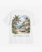 Coast House Tee, white, back view. Generated pre-production design preview.