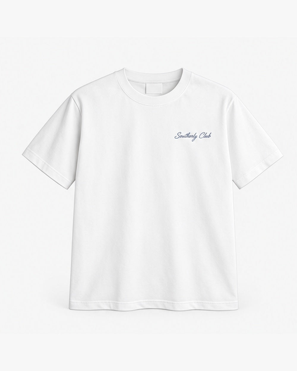 Coast House Tee, white, front view. Generated pre-production design preview.