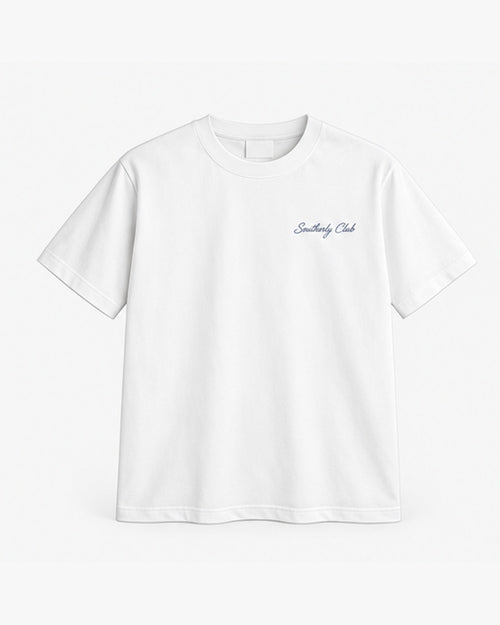 Coast House Tee, white, front view. Generated pre-production design preview.