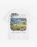 Headland Green Tee, white, back view. Generated pre-production design preview.