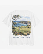 Headland Green Tee, white, back view. Generated pre-production design preview.