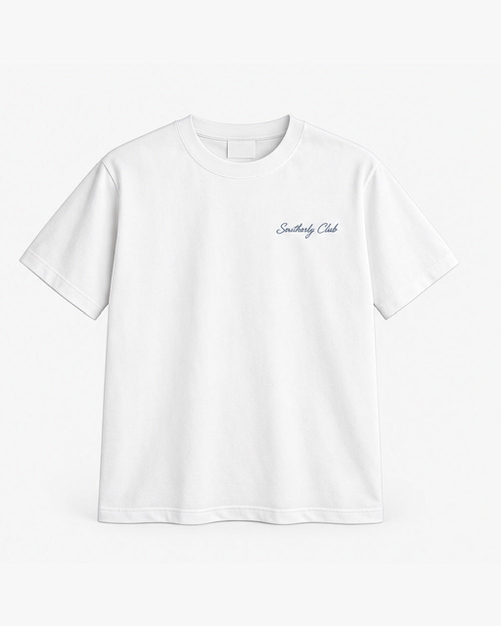 Headland Green Tee, white, front view. Generated pre-production design preview.