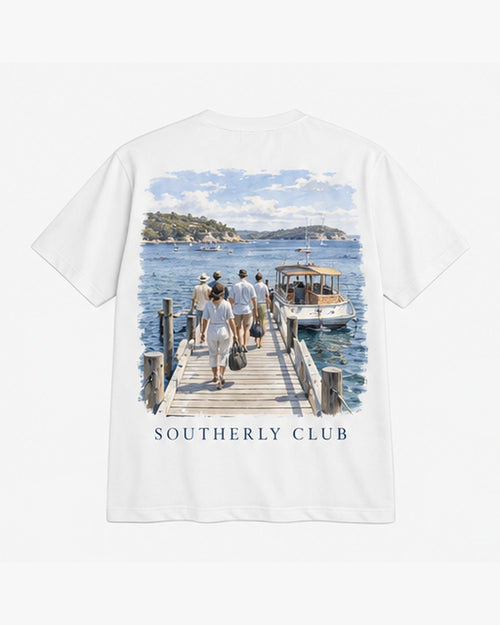 Tender Arrival Tee, white, back view. Generated pre-production design preview.