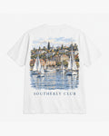 Harbour Fleet Tee, white, back view. Generated pre-production design preview.