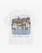 Harbour Fleet Tee, white, back view. Generated pre-production design preview.