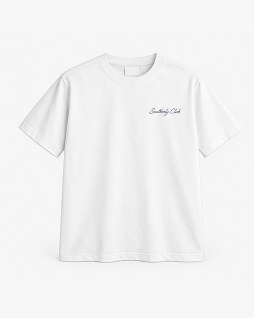 Harbour Fleet Tee, white, front view. Generated pre-production design preview.