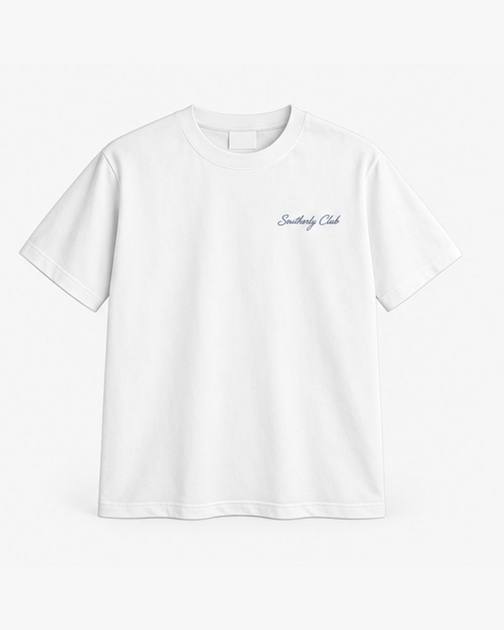 Coastal Regatta Tee, white, front view. Generated pre-production design preview.