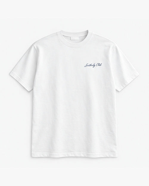 Weekend Gear Tee, white, front view. Generated pre-production design preview.