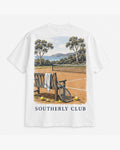 Coastal Court Tee, white, back view. Generated pre-production design preview.