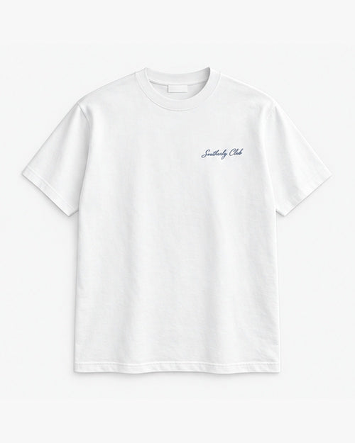 Coastal Court Tee, white, front view. Generated pre-production design preview.