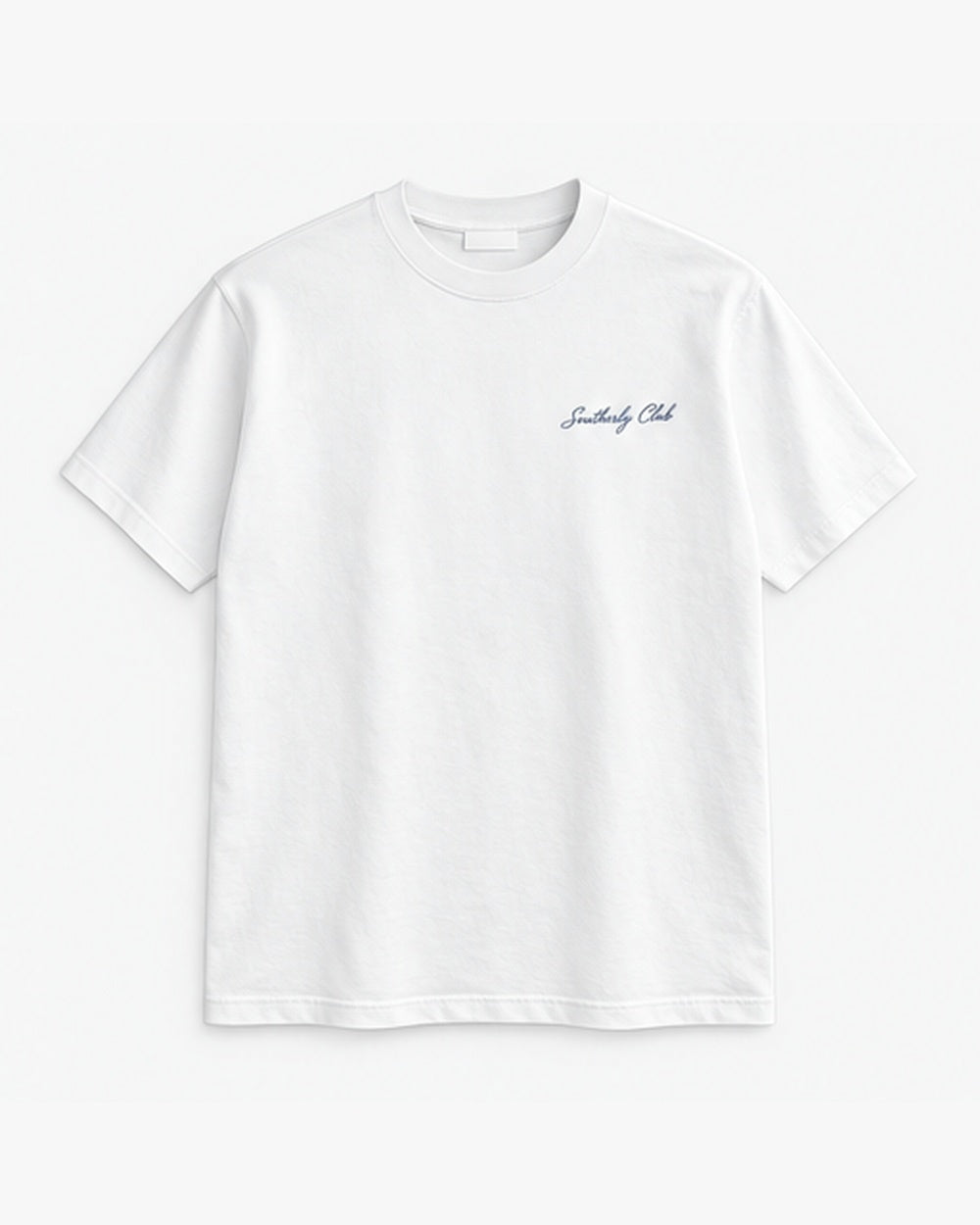 Coast Road Tee, white, front view. Generated pre-production design preview.