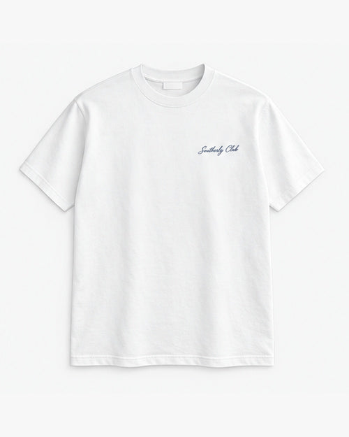 Olive Bowl Tee, white, front view. Generated pre-production design preview.