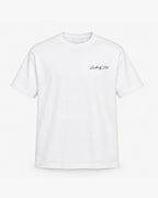 Morning Drive Tee, white, front view. Generated pre-production design preview.