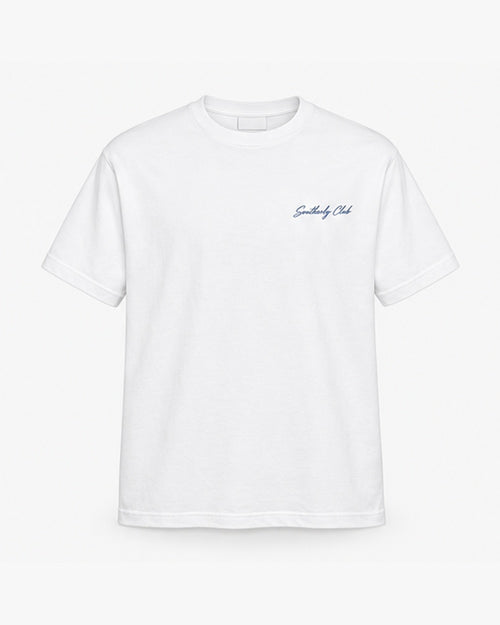 Scenic Route Tee, white, front view. Generated pre-production design preview.
