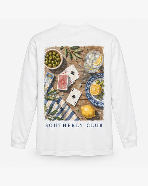 Deck Cards Long Sleeve, white, back view. Generated pre-production design preview.