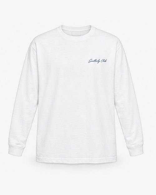 Club Letter Long Sleeve, white, front view. Generated pre-production design preview.