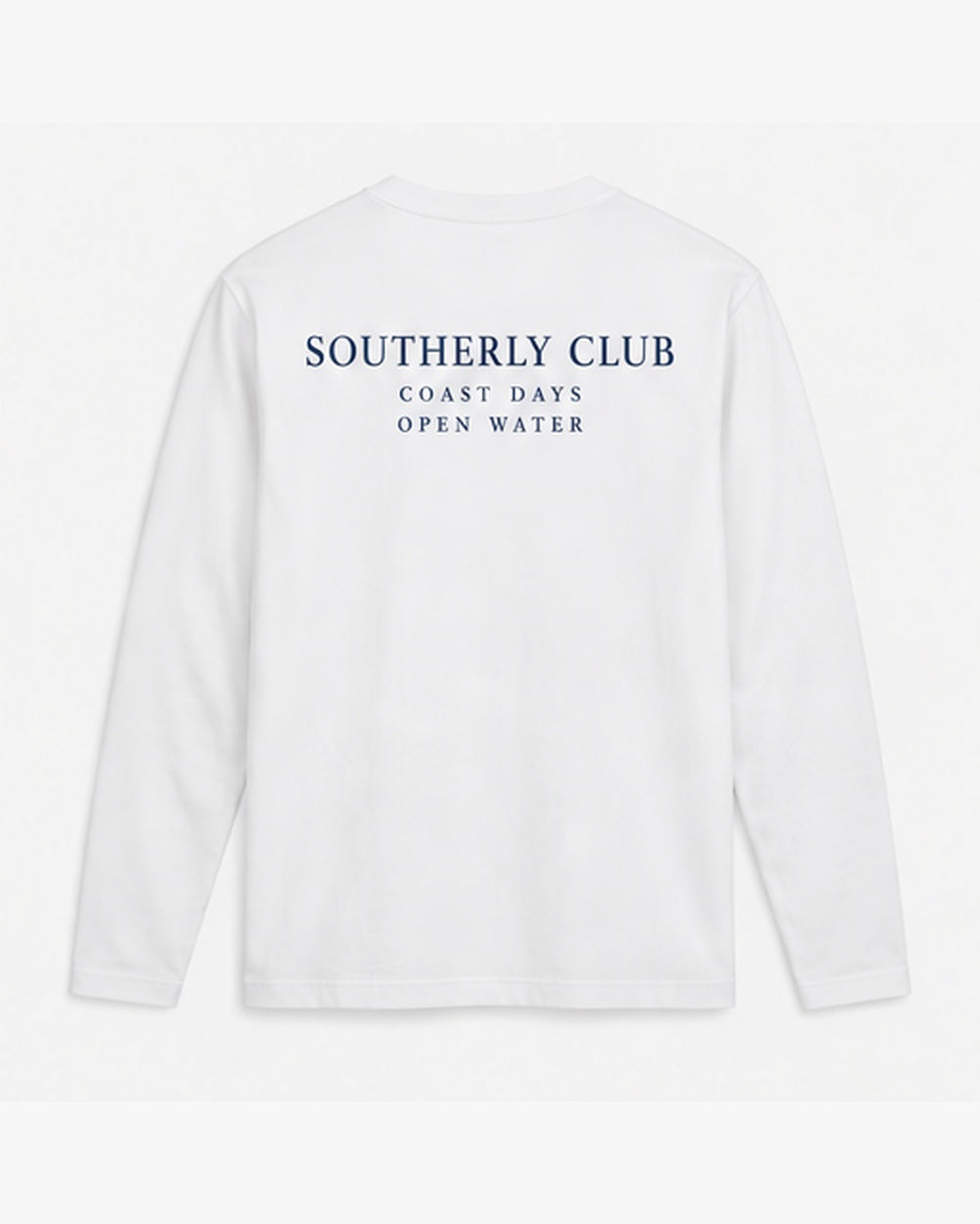 Coastal Wordmark Long Sleeve, white, back view. Generated pre-production design preview.