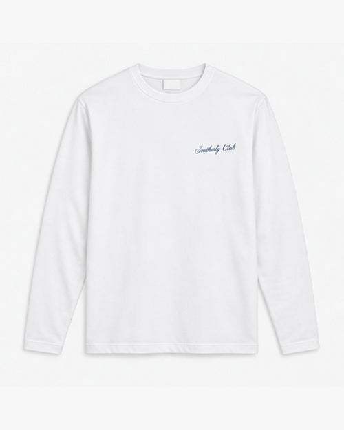 Coastal Wordmark Long Sleeve, white, front view. Generated pre-production design preview.