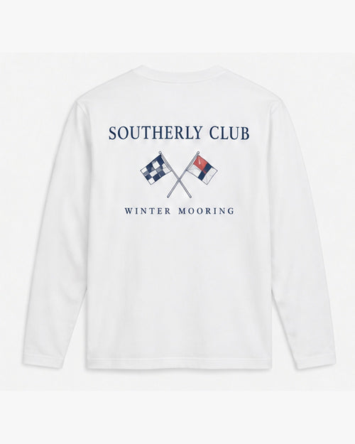 Winter Mooring Long Sleeve, white, back view. Generated pre-production design preview.