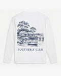 Harbour Cottages Long Sleeve, white, back view. Generated pre-production design preview.