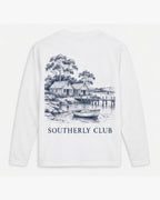 Harbour Cottages Long Sleeve, white, back view. Generated pre-production design preview.