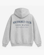 Club Letter Hoodie, light grey, back view. Generated pre-production design preview.