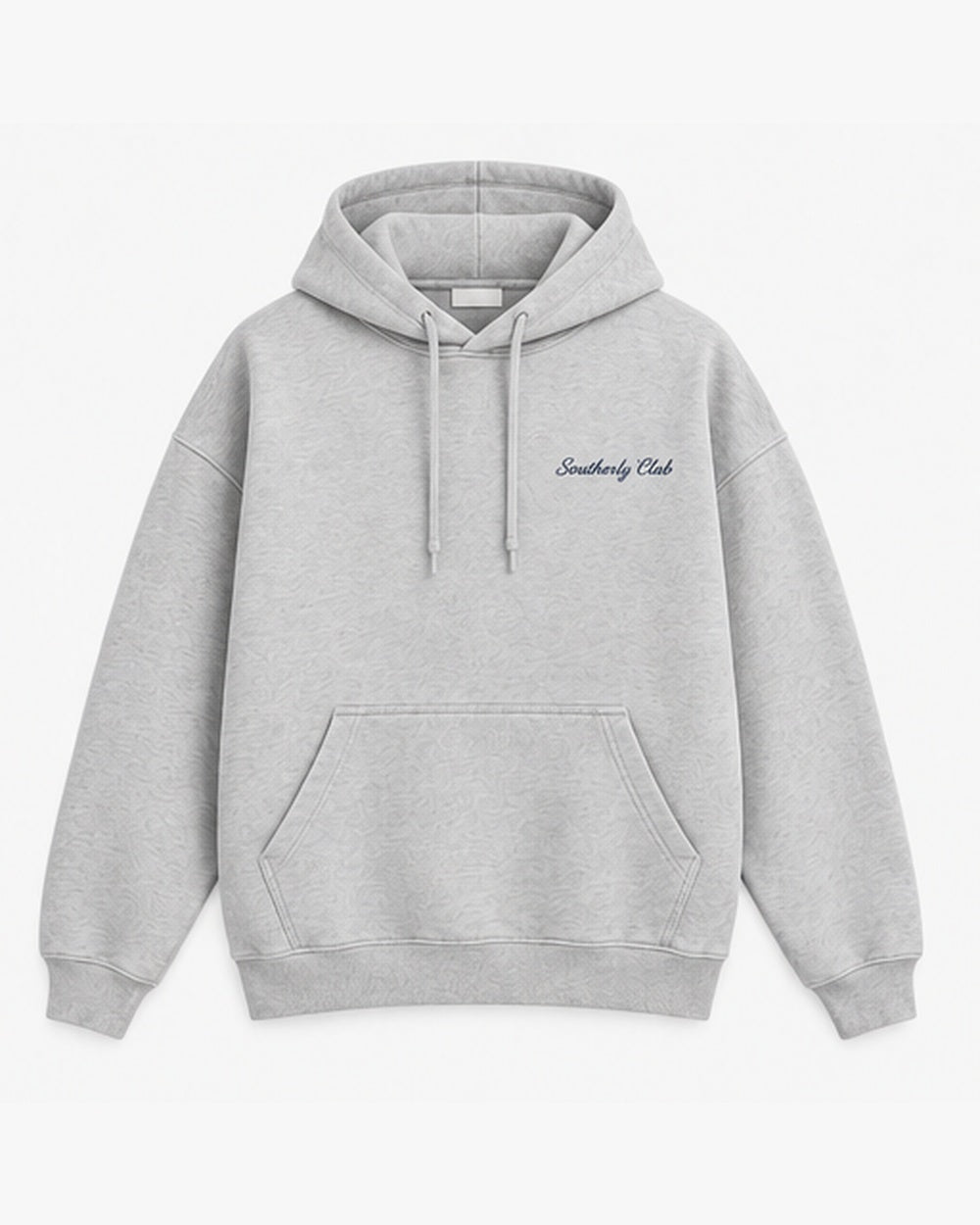Club Letter Hoodie, light grey, front view. Generated pre-production design preview.
