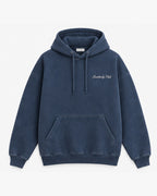 Weekend Wagon Hoodie, washed navy, front view. Generated pre-production design preview.