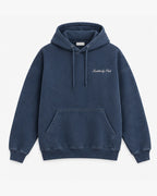 Lookout Chairs Hoodie, washed navy, front view. Generated pre-production design preview.
