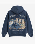 After The Swim Hoodie, washed navy, back view. Generated pre-production design preview.