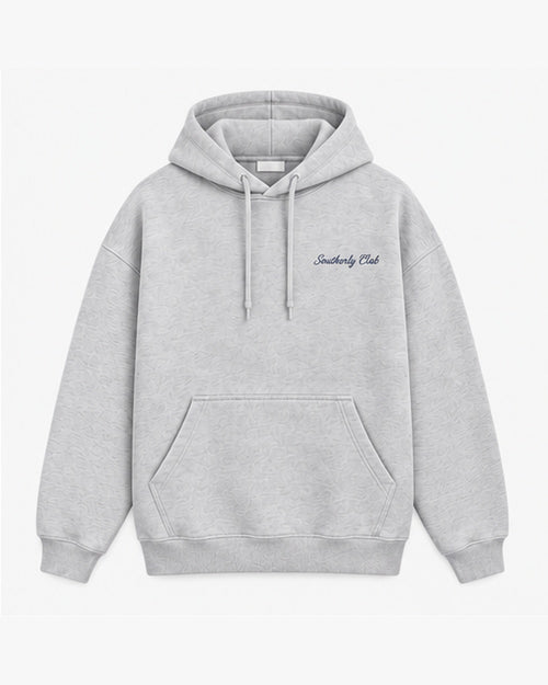 Harbour Cottages Hoodie, light grey, front view. Generated pre-production design preview.