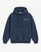 Night Regatta Hoodie, washed navy, front view. Generated pre-production design preview.