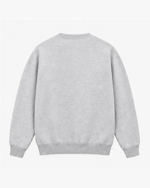 Southerly Script Crew Knit, light grey, back view. Generated pre-production design preview.