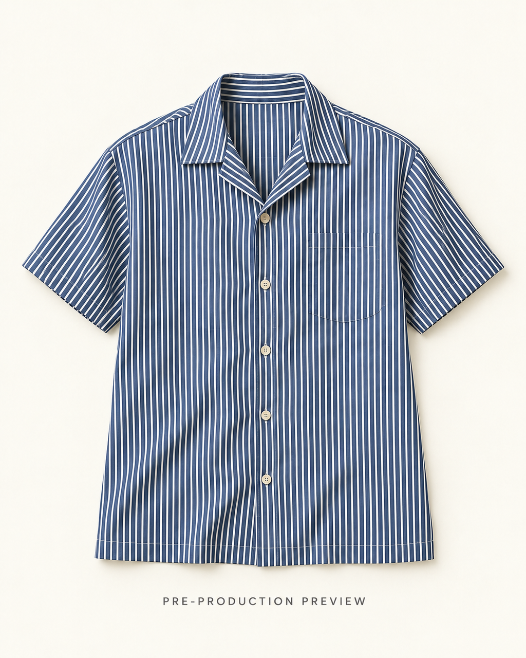 Generated pre-production flat lay preview of Fine stripe camp shirt.