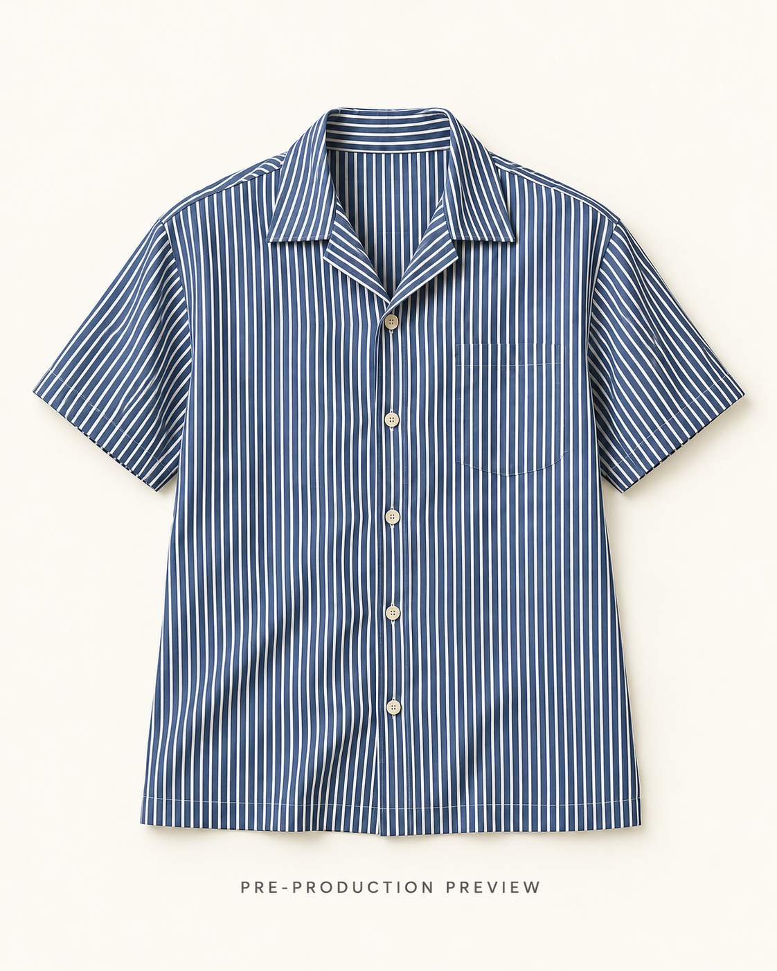 Generated pre-production flat lay preview of Fine stripe camp shirt.
