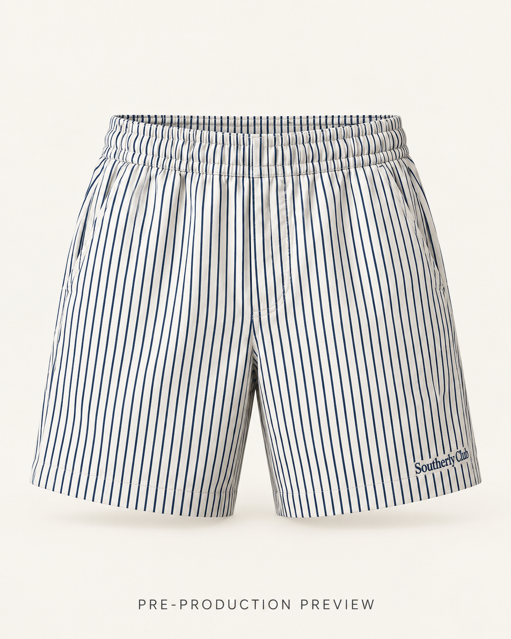 Generated pre-production front preview of Fine stripe pull-on shorts.