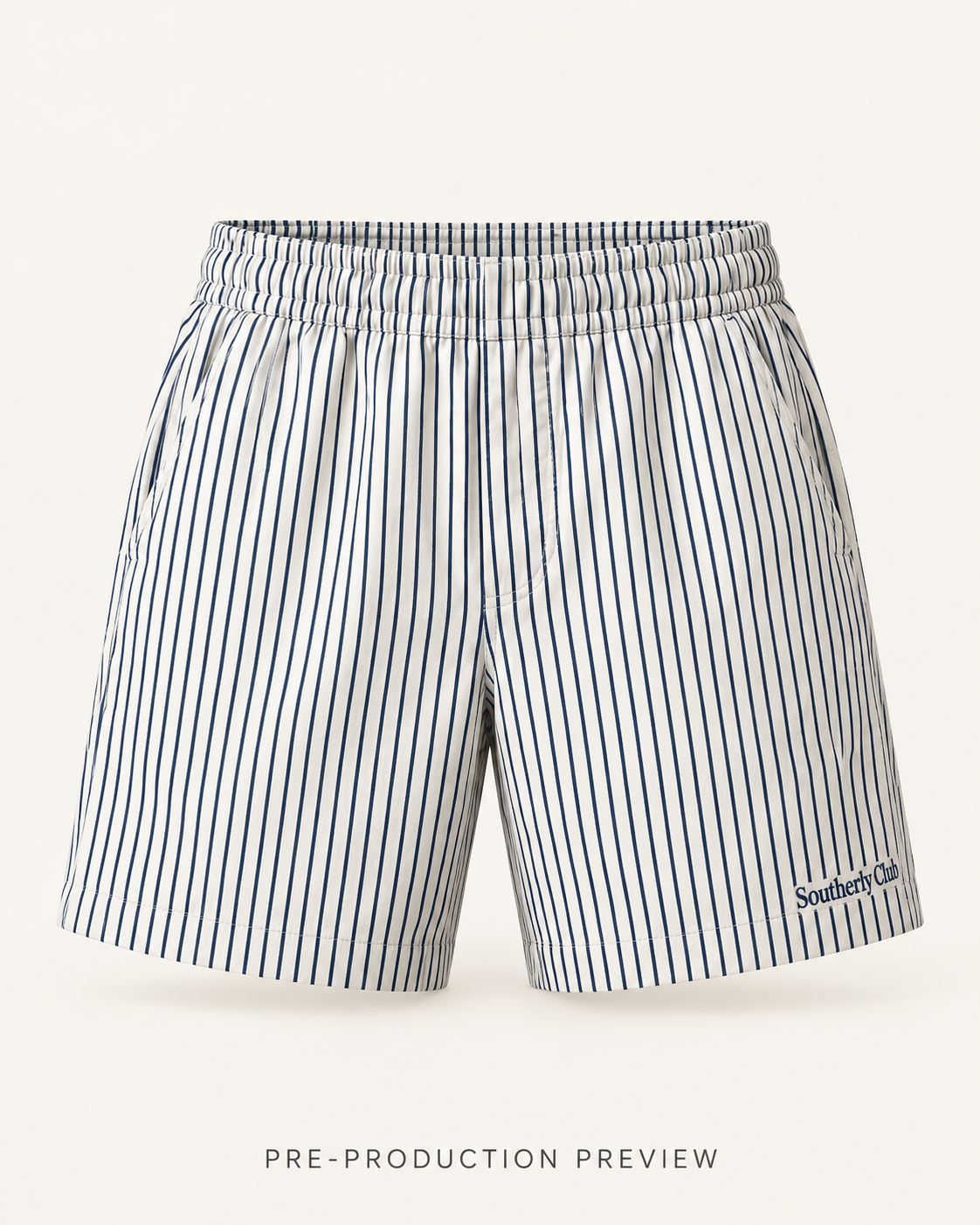 Generated pre-production front preview of Fine stripe pull-on shorts.