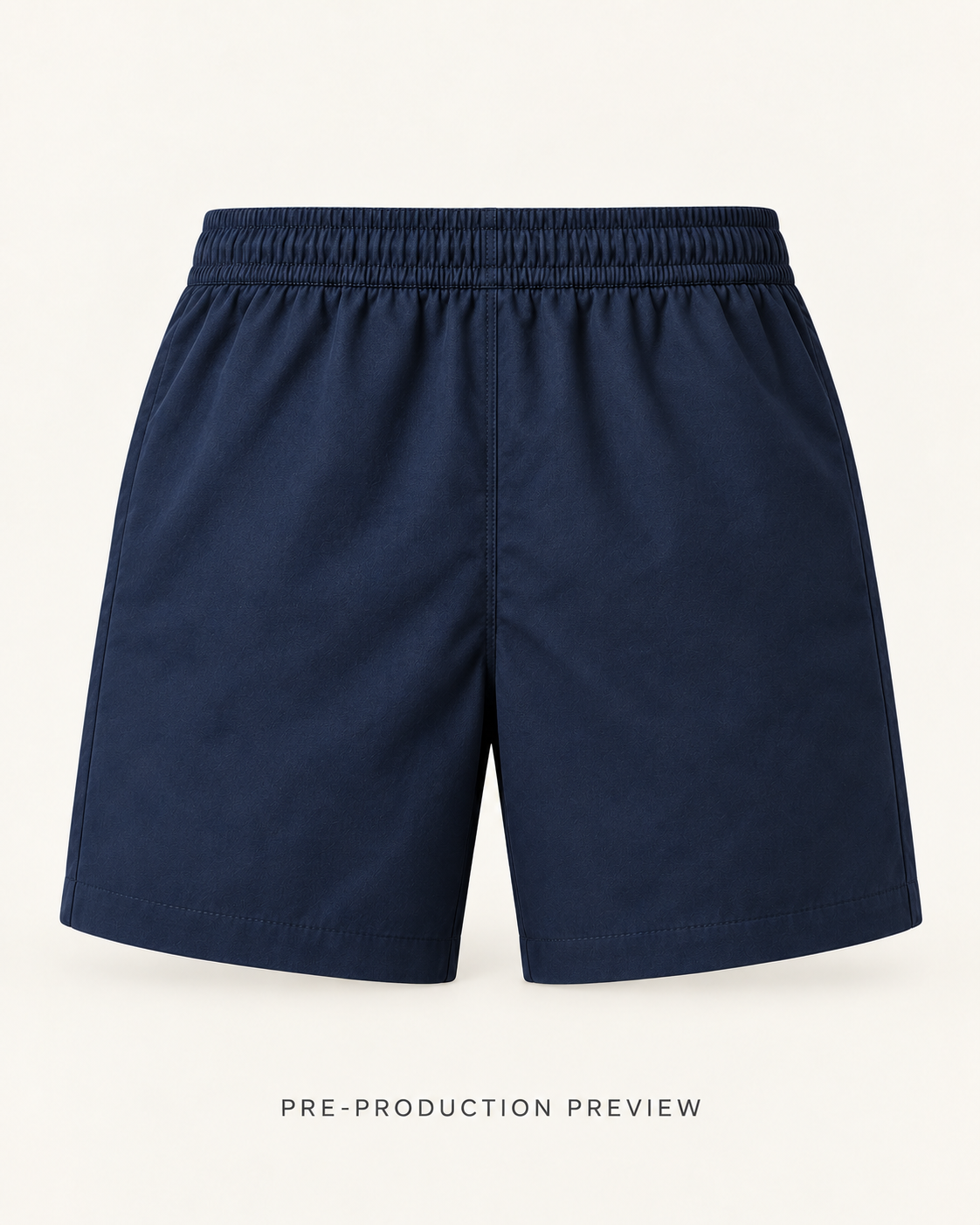 Generated pre-production back preview of Navy everyday shorts.