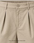 Generated pre-production artwork detail preview of Stone pleat shorts.