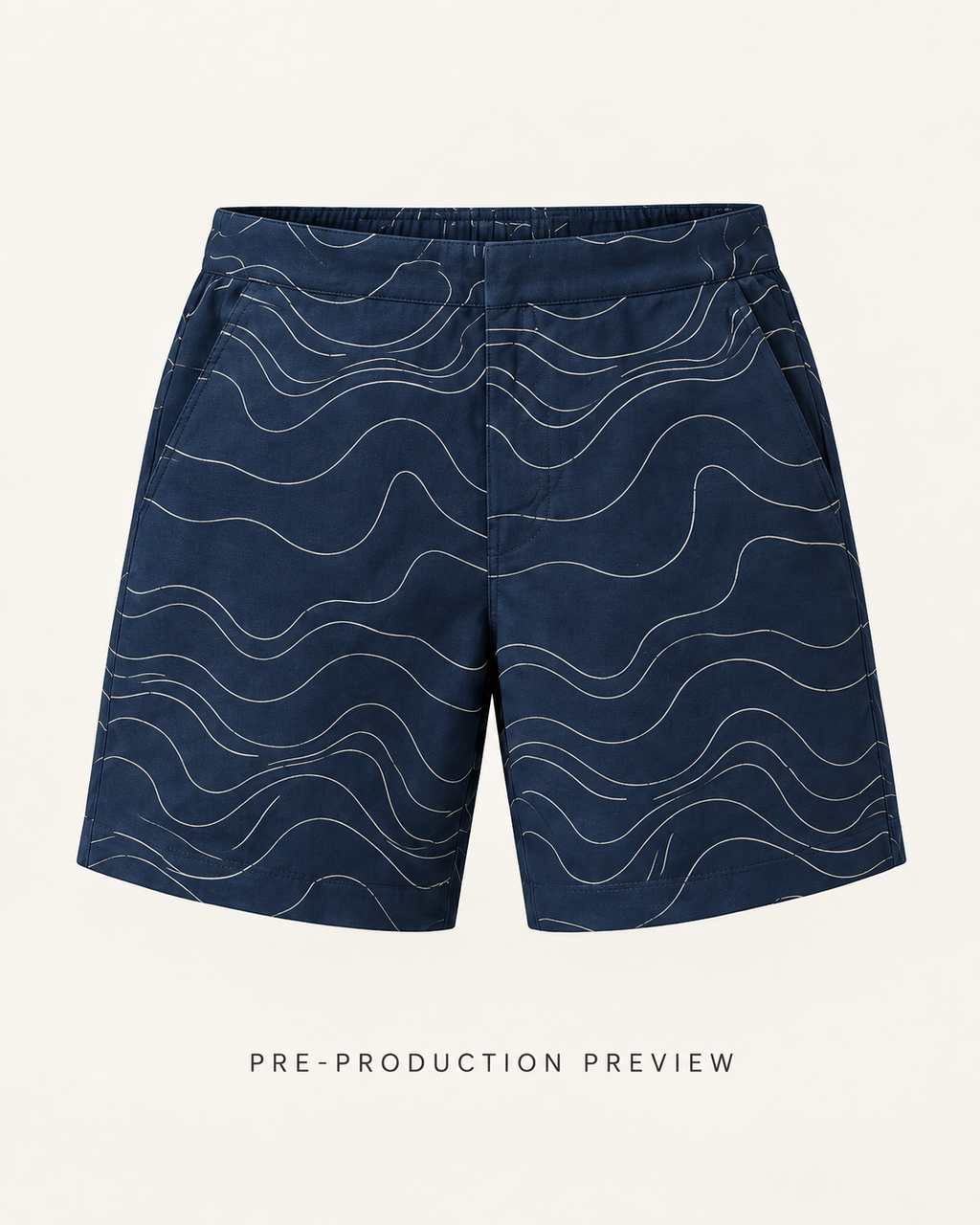 Generated pre-production front preview of Tidal contour shorts.