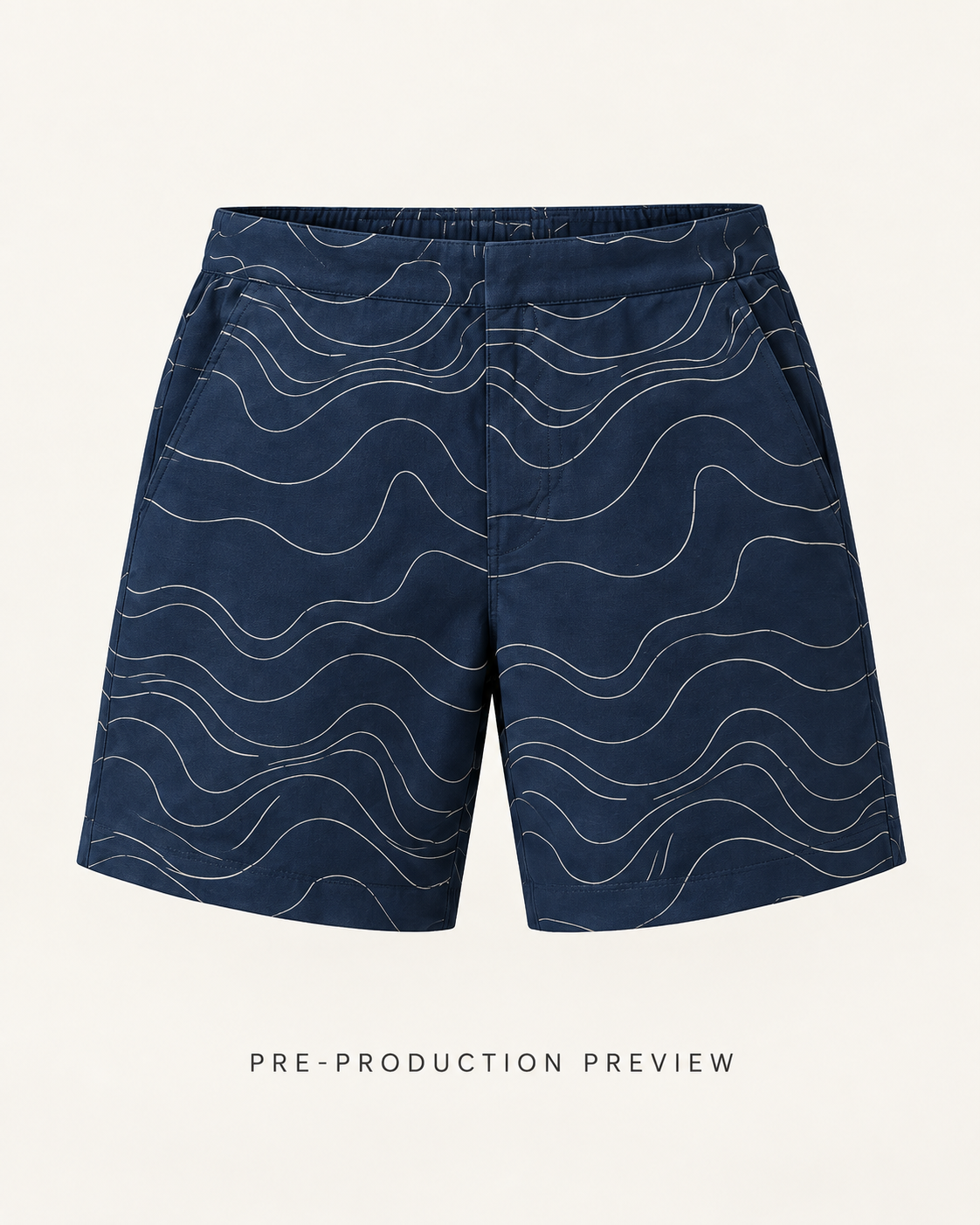 Generated pre-production front preview of Tidal contour shorts.