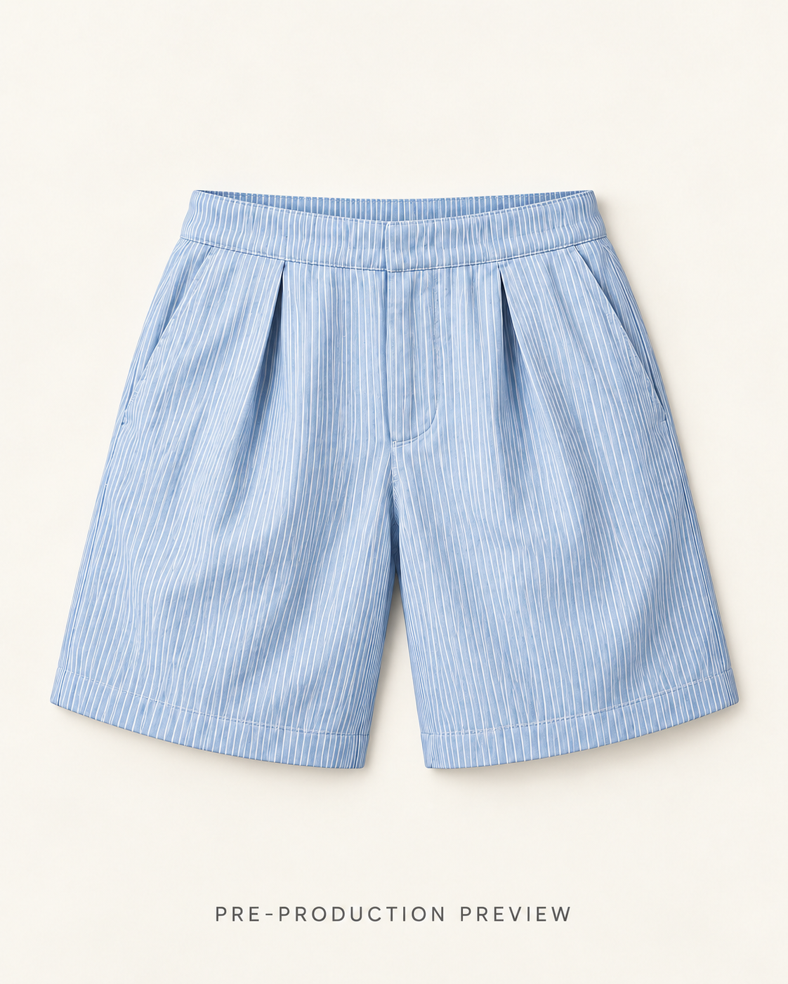 Generated pre-production flat lay preview of Pencil stripe shorts.