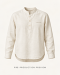 Generated pre-production front preview of Collarless popover shirt.