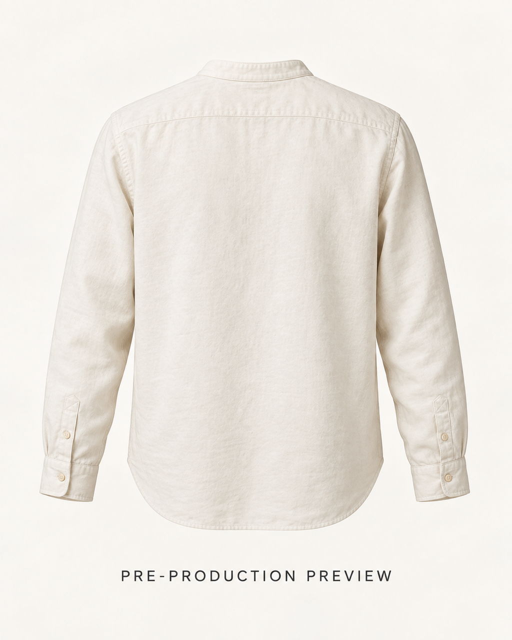 Generated pre-production back preview of Collarless popover shirt.