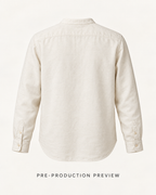 Generated pre-production back preview of Collarless popover shirt.