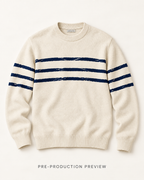 Generated pre-production flat lay preview of Broken stripe crew jumper.