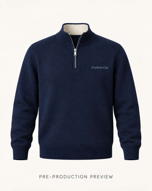 Generated pre-production front preview of Navy quarter-zip jumper.